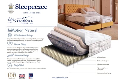 An image for Sleepeezee InMotion 1000 Pocket Natural Adjustable Mattress