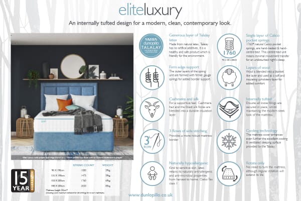 An image for Dunlopillo Elite Luxury 1760 Latex Hybrid Mattress + Premium Divan Bed