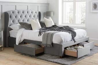 A product image for the Hope Grey Velvet Storage Bed