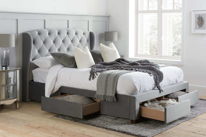 An image for Hope Grey Velvet Storage Bed