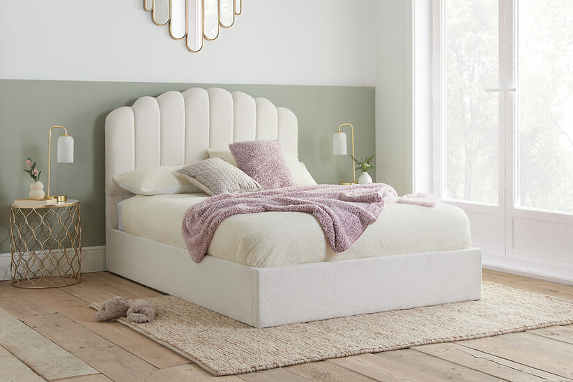An image for Monaco White Fabric Ottoman Bed