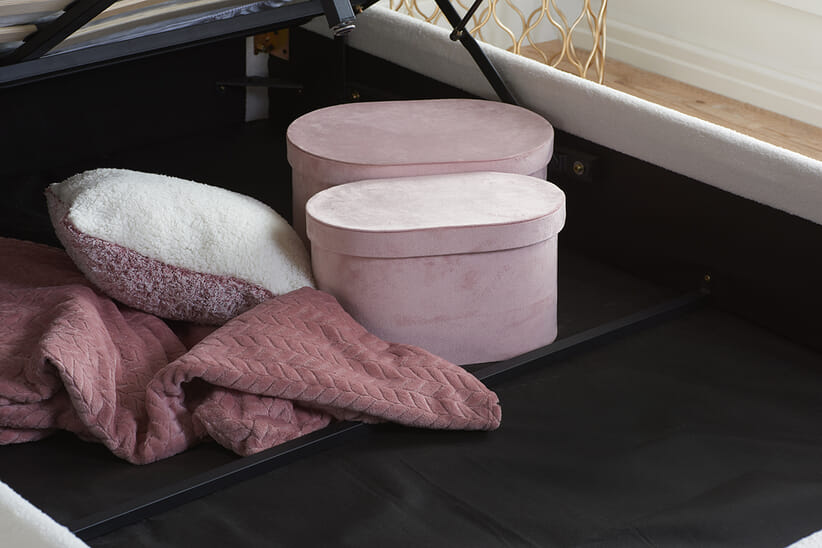 An image for Monaco White Fabric Ottoman Bed