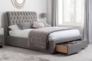 A product image for the Valentino Fabric 2 Drawer Storage Bed
