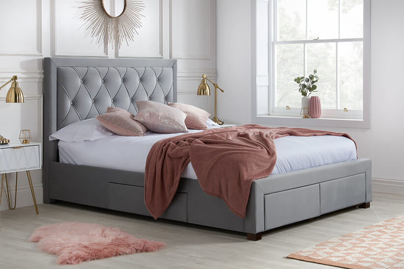 An image for Woodbury Grey Fabric 4 Drawer Storage Bed