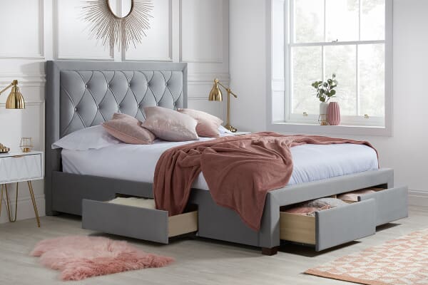 An image for Birlea Woodbury Grey Fabric 4 Drawer Storage Bed