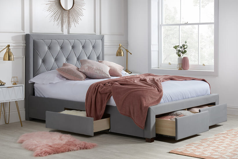 An image for Woodbury Grey Fabric 4 Drawer Storage Bed