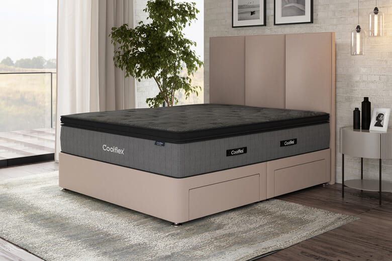 Product photograph of Coolflex Hybrid Chill Mattress Premium Divan Bed Sage Grey End Opening Ottoman Super King from Mattressnextday