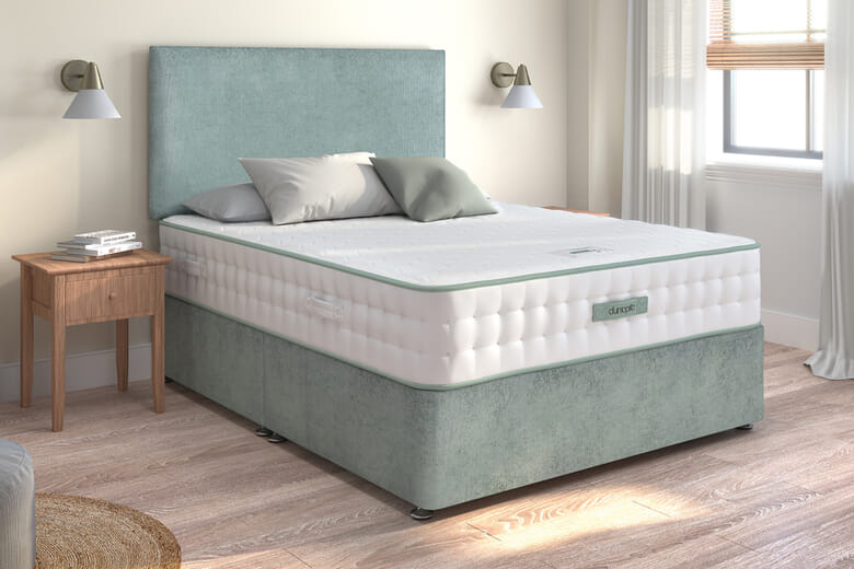 Product photograph of Dunlopillo Meya Latex Hybrid Mattress Premium Divan Bed Sage Grey 2 Drawers King Size from Mattressnextday