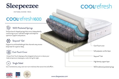 An image for Sleepeezee Cool Refresh 1600 Memory Hybrid Mattress + Premium Divan Bed