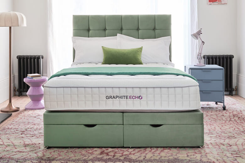 Product photograph of Sleepeezee Graphite Echo 2300 Memory Hybrid Mattress Premium Divan Bed Sage Grey 4 Drawers Super King from Mattressnextday