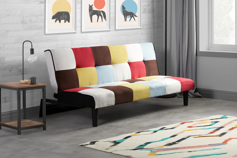 An image for Aurora Multi-Coloured Velvet Sofa Bed