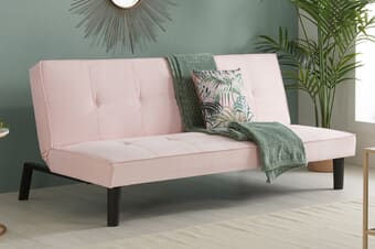 A product image for the Aurora Pink Velvet Sofa Bed