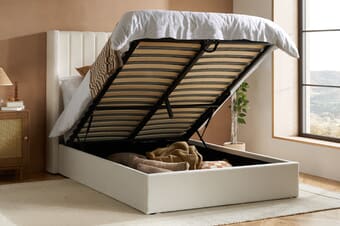 A product image for the Maisey White Boucle Ottoman Bed