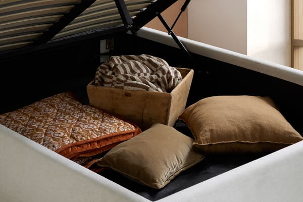 An image for Lanis Cream Fabric Ottoman Bed