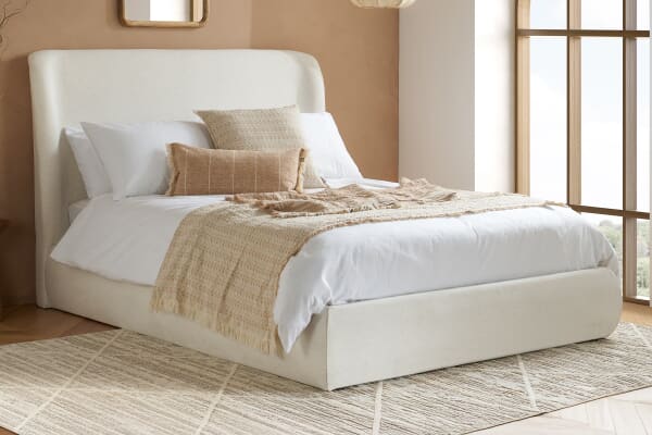 An image for Lanis Cream Fabric Ottoman Bed