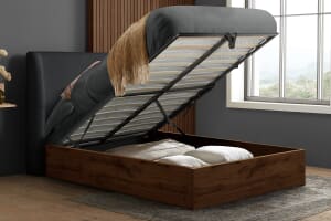 A product image for the Halfden Grey Boucle Ottoman Bed