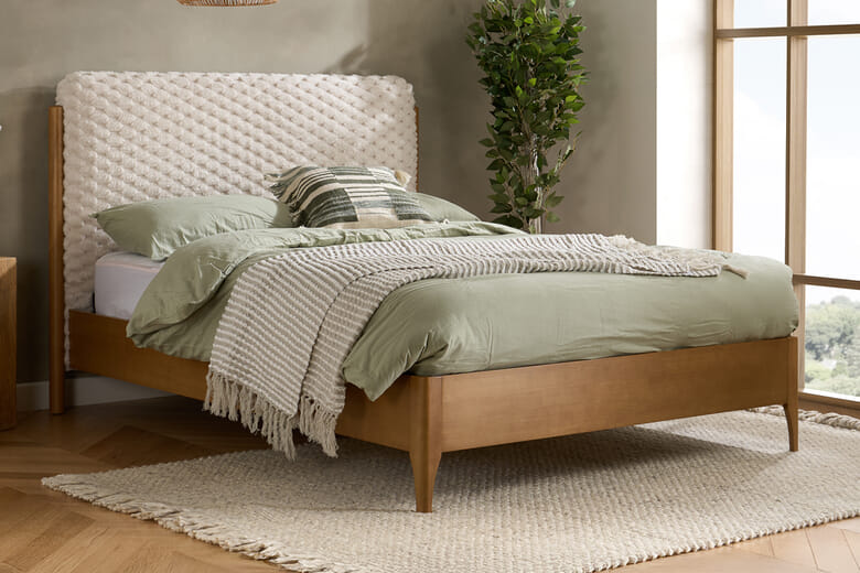Hatti White Fabric Bed, King Size