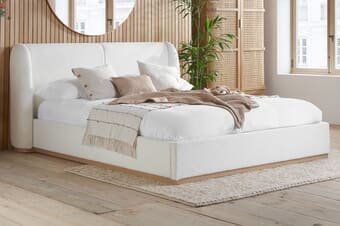 A product image for the Eden White Boucle Bed