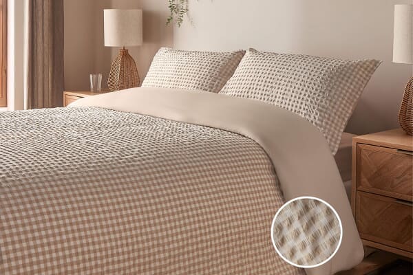 An image for Silentnight Supersoft Gingham Seersucker Duvet Set – Natural