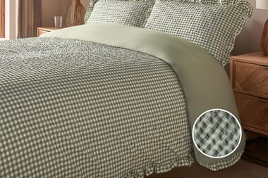 An image for Silentnight Supersoft Gingham Seersucker Ruffle Duvet Set – Sage