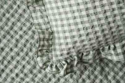 An image for Silentnight Supersoft Gingham Seersucker Ruffle Duvet Set – Sage