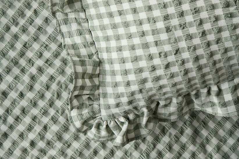 An image for Silentnight Supersoft Gingham Seersucker Ruffle Duvet Set – Sage