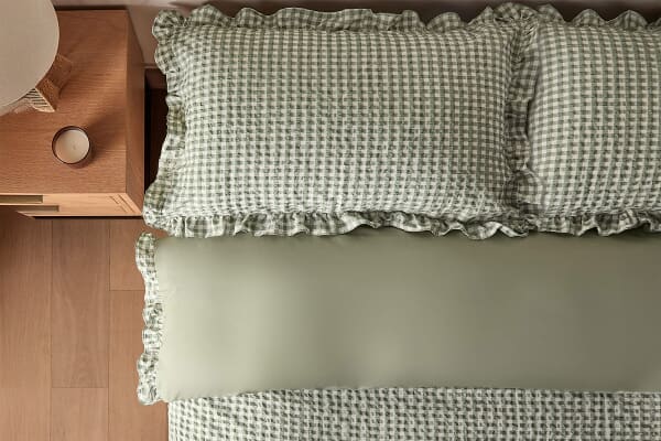 An image for Silentnight Supersoft Gingham Seersucker Ruffle Duvet Set – Sage