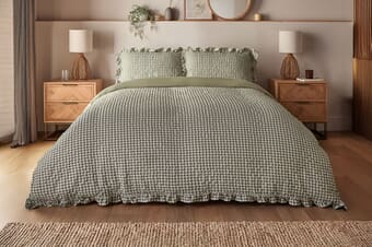A product image for the Silentnight Supersoft Gingham Seersucker Ruffle Duvet Set – Sage