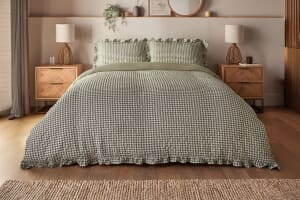 A product image for the Silentnight Supersoft Gingham Seersucker Ruffle Duvet Set – Sage