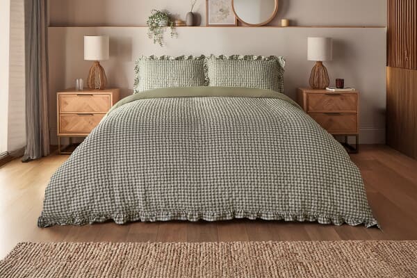 An image for Silentnight Supersoft Gingham Seersucker Ruffle Duvet Set – Sage