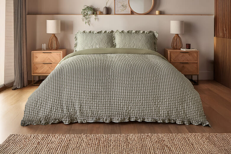 An image for Silentnight Supersoft Gingham Seersucker Ruffle Duvet Set – Sage