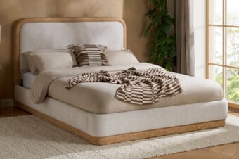A product image for the Girona White Fabric Bed