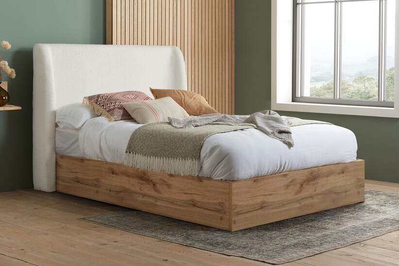An image for Halfden White Boucle Ottoman Bed