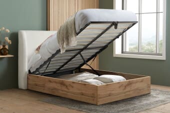 A product image for the Halfden White Boucle Ottoman Bed