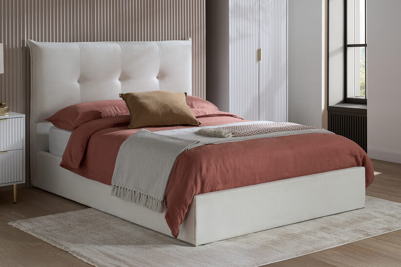 An image for Haven White Fabric Ottoman Bed