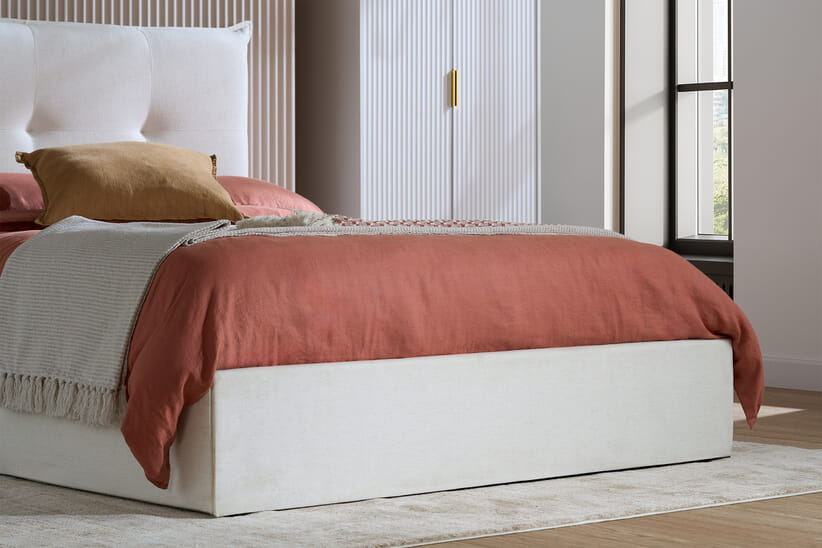 An image for Haven White Fabric Ottoman Bed