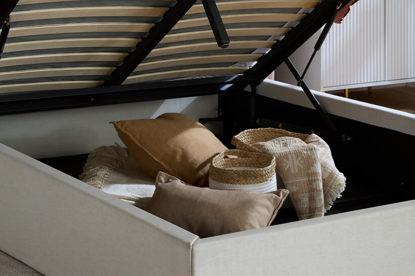 An image for Haven White Fabric Ottoman Bed