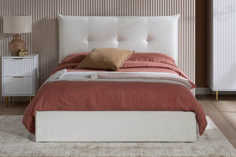 An image for Haven White Fabric Ottoman Bed