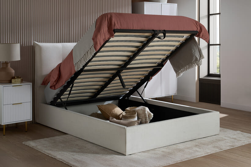 An image for Haven White Fabric Ottoman Bed