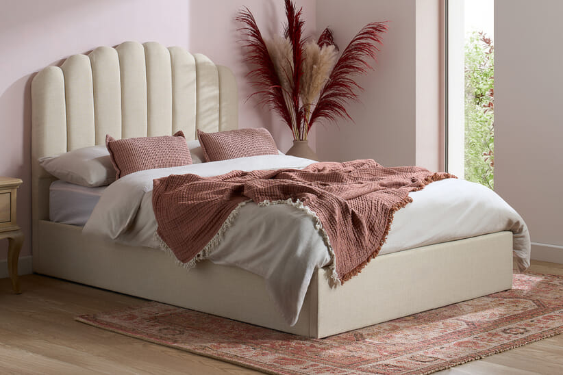 An image for Monaco Beige Fabric Ottoman Bed