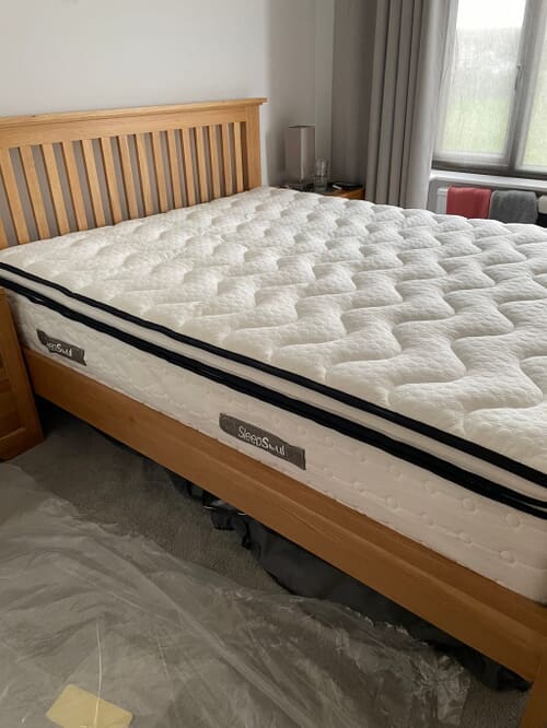 A customer photo for SleepSoul Space 2000 Pocket Memory Pillow Top Mattress - Not had long enough to rate with confidence but so far so good. Very deep mattre. Author: Lisa Bradshaw. Dated: 2022-04-18