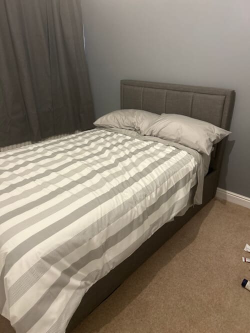A customer photo for Hannover Grey Fabric Ottoman Bed - Excellent very happy with the bed and mattress. Author: Simon. Dated: 2024-10-17