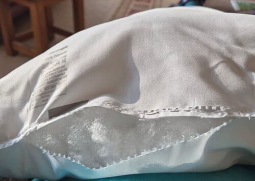 A customer photo for Silentnight Ultra Bounce Pillow Twin Pack - One pillow was split open and hadn't been sewed together properly. Author: Angela. Dated: 2025-06-24